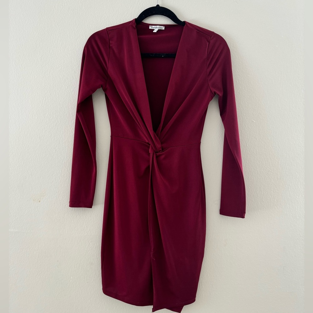 SEXY RED V-CUT LONG SLEEVE MINI DRESS